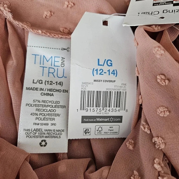 Time & Tru Swim Cover Up Wrap Skirt Sheer Pink Swiss Dot Tie Waist Sarong - Picture 5 of 6